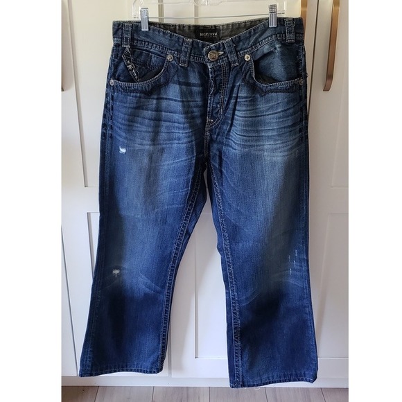 Mek Denim Jeans Mens 36x32 Houston Boot Cut Button Fly Y2K Thick Stitch Flap - Picture 1 of 4